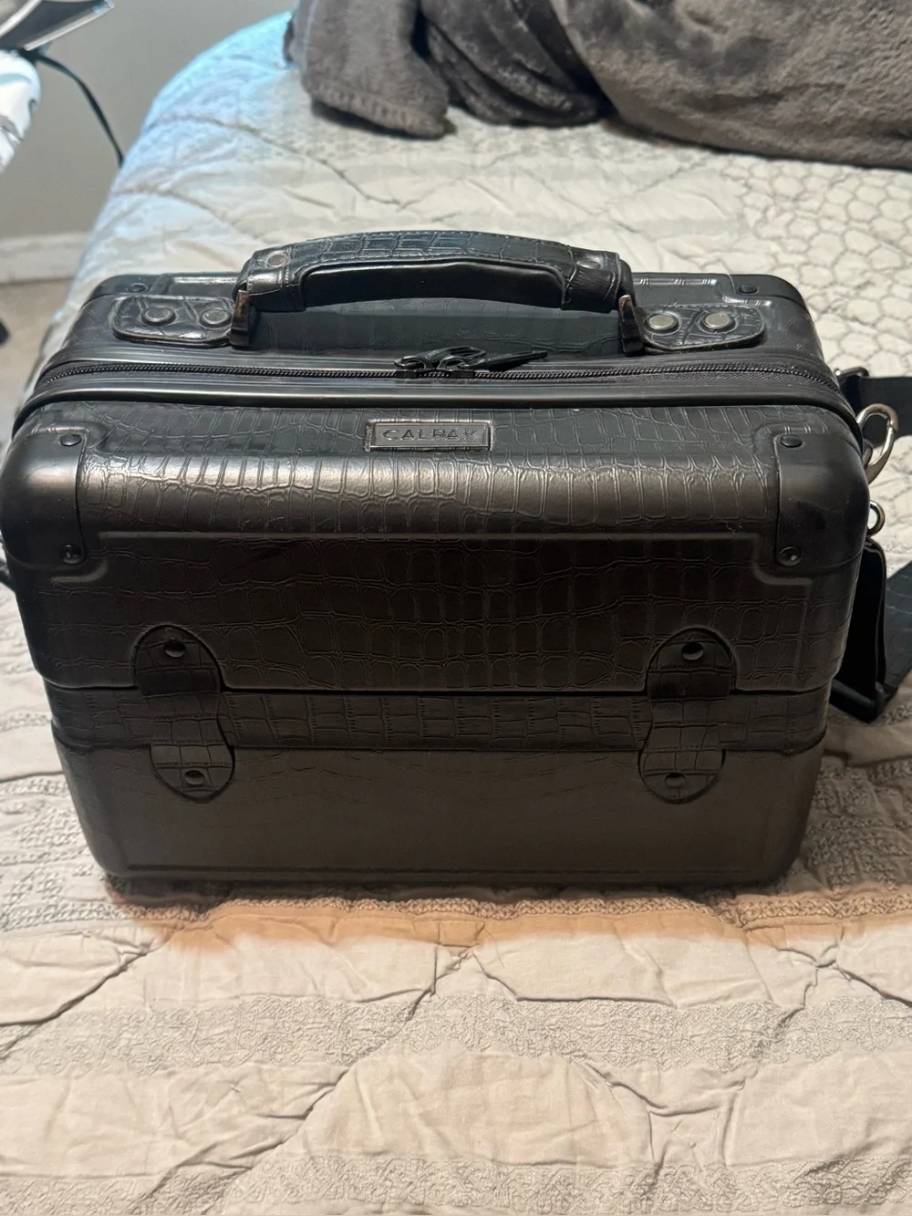 CALPAK TRNK Black Croc-Embossed Structured Vanity Case